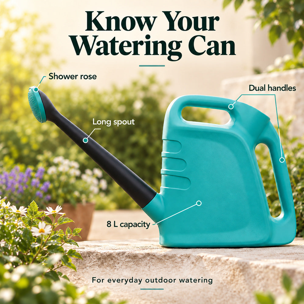 8L Garden Watering Can with Long Spout & Dual Handles