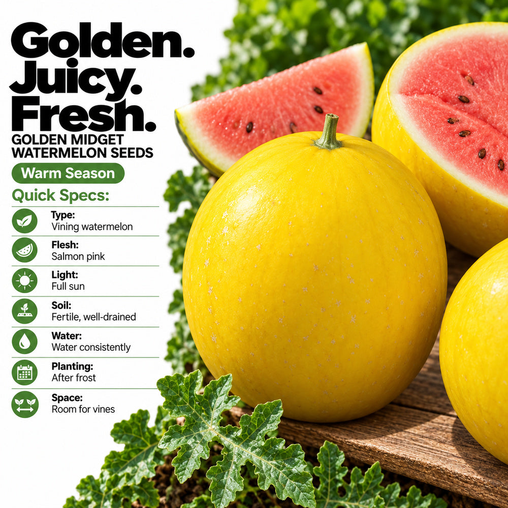 Golden Midget Watermelon Seeds – Mini Melons with Golden Rind & Pink Flesh
