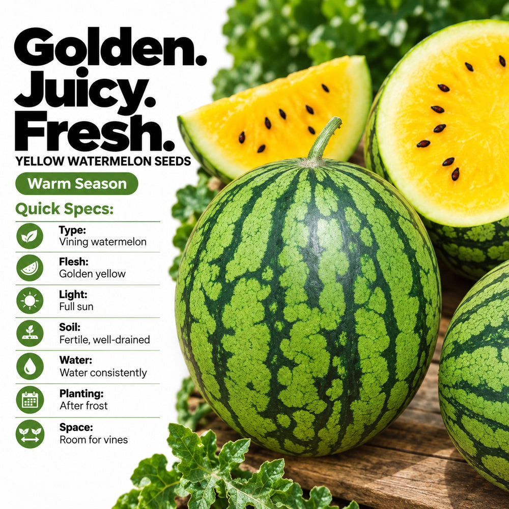 Yellow Watermelon Seeds – Golden Flesh & Green Striped Rind