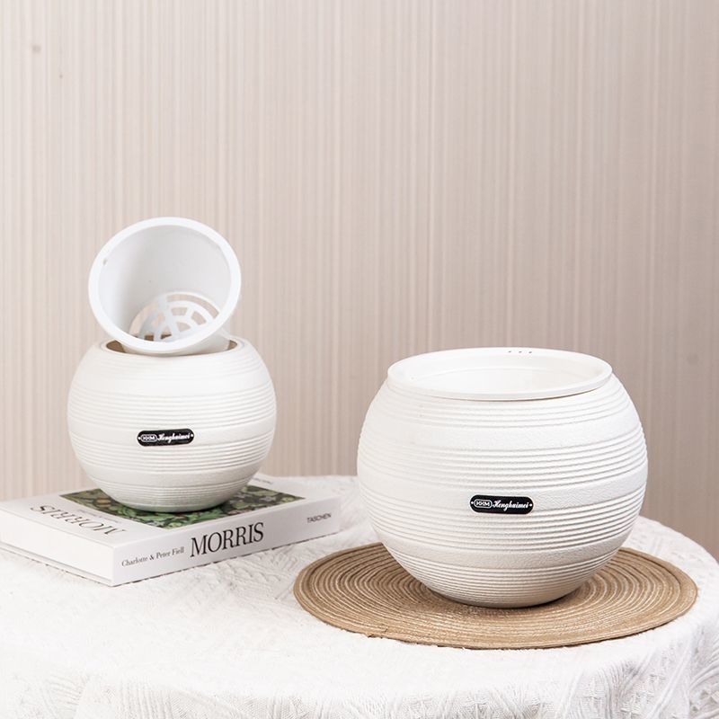 Ivory Textured Indoor Planter with Removable Inner Pot