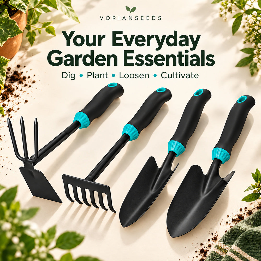 4-Piece Garden Hand Tool Set for Planting, Digging & Weeding