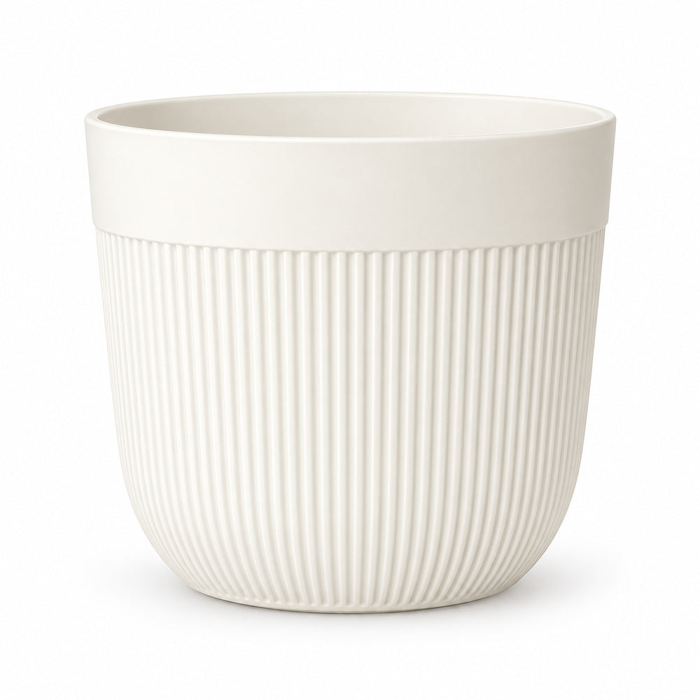 Ribbed Plant Pot – White Indoor Planter with Drainage Holes